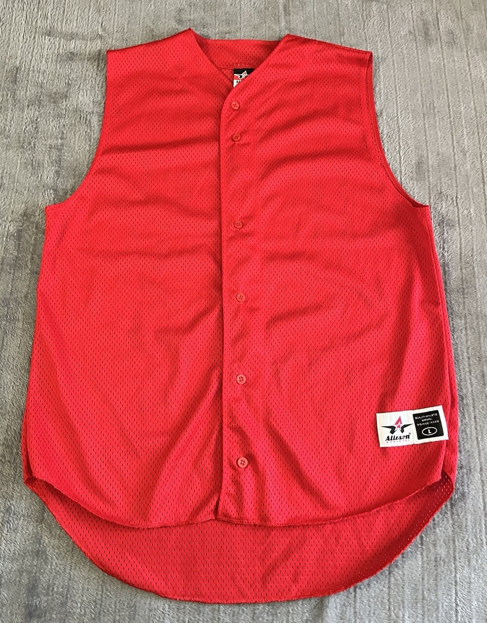 Alleson Athletic Red Mesh Baseball Shirt Sleeveless Jersey Button-up Large